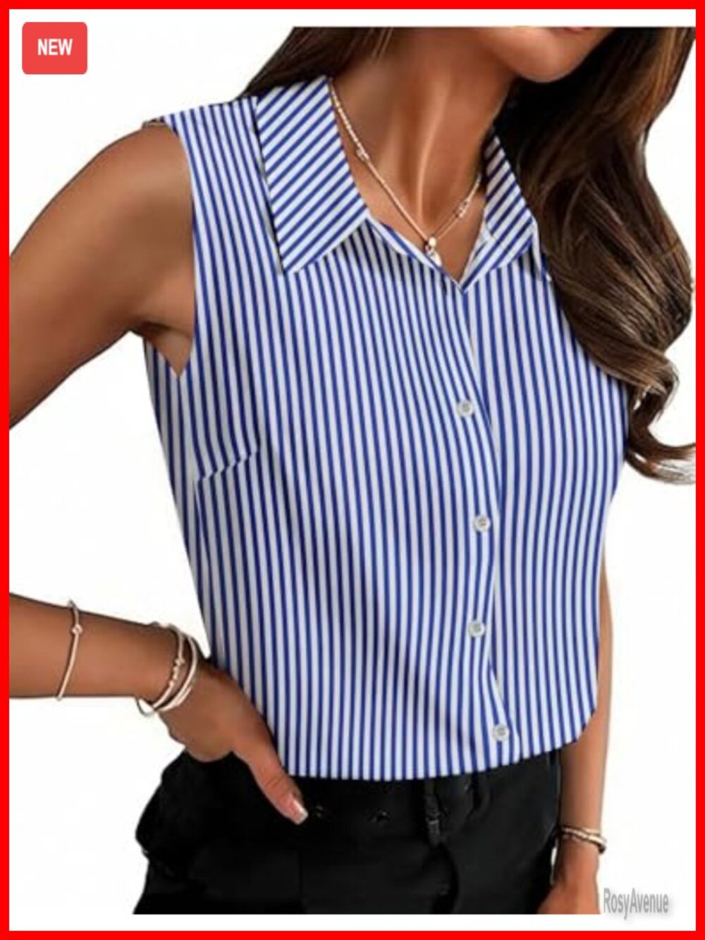 Sleeveless Button Down Blouse Collared V-Neck Work Top